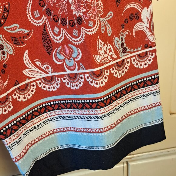 Ann Taylor Factory Linen Blend Wide Leg Brick Red Print Pants Sz 6 - Picture 4 of 9